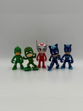 RARE Disney Jr PJ Masks Toy Lot- Gekko + Owlette + Catboy Pixar Cake Toppers